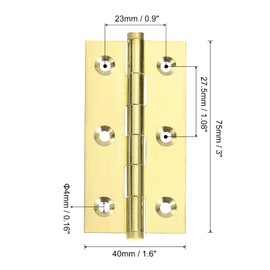 sourcing map 2 Pcs Folding Butt Hinges, 3 Inch Brass Small Door Hinges Butt Cabinet Hinges Flat Head Folding Craft Hinges with Screws for Door Wooden Boxes Windows Dressers, Gold Tone