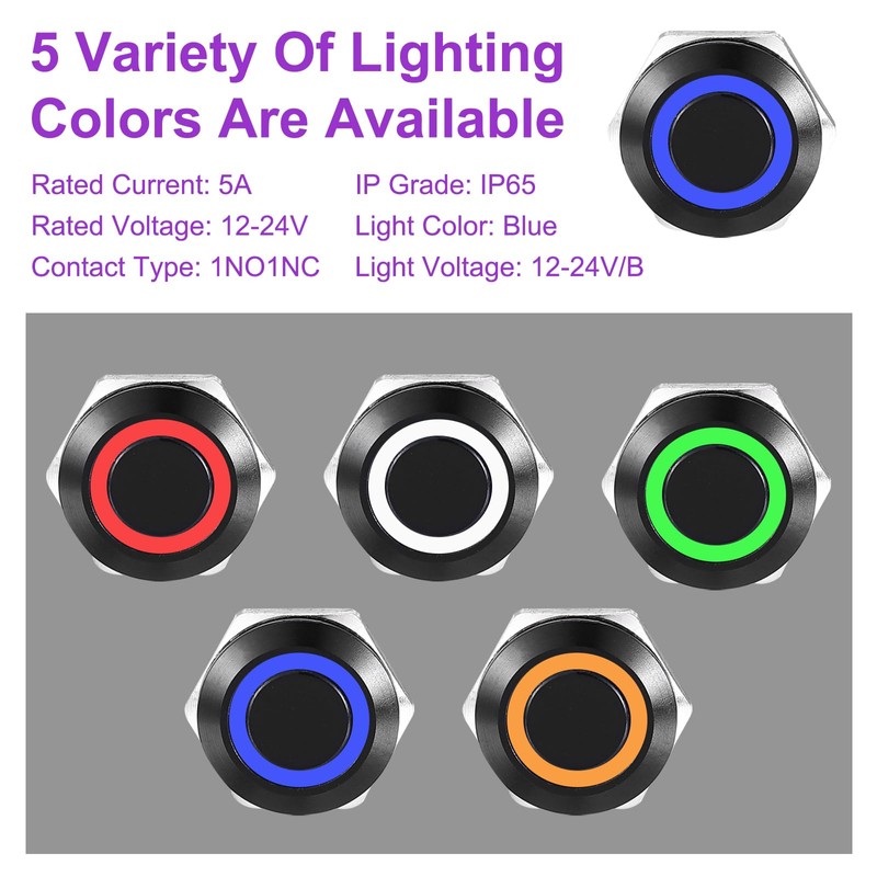 DMiotech 16mm / 5/8" Stainless Steel Momentary Push Button Switch