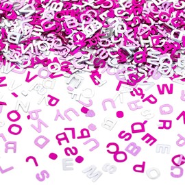 Gyufise 3000Pcs Pink Girl 8mm Alphabet Sequin Letter Varsity Letters Paillette Table Confetti Sequins Table Decorations for DIY Balloons Baby Shower Birthday Wedding Party