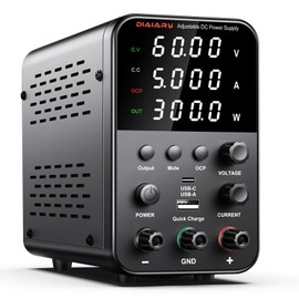 DC Power Supply Variable, 62V 5A Adjustable Switching Regulated DC Bench Power Supply with Intelligent Charging Mode, 18W USB Interface, Precision Encoder Knob
