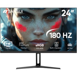 SANSUI 180Hz 24 inch PC Monitor, Computer Monitor FHD 1080p, Display Port with Built-in Speakers sRGB 110% Adaptive Sync, HDMIx2 Ports VESA Compatible Tilt Adjustable,Black