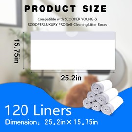 120 Pack Automatic Litter Box Liners, Compatible with SCOOPER YOUNG & SCOOPER LUXURY PRO & Litter Robot 4/3 Self-Cleaning Litter Boxes, Drawstring Cat Litter Bags (Not for SCOOPER SE)