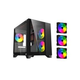 DIYPC ARGB-Q3.R2-BK Black USB3.0 /Type C Tempered Glass Micro ATX Gaming Computer Case w/Dual Tempered Glass Panel and 3 x ARGB Fans (Pre-Installed)