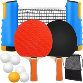 Red de Ping Pong, Raquetas de Ping Pong y 6 Ping Pong, Red de Ping Pong Retráctil Portátil para Cualquier Mesa con Bolsa, Juego de Ping Pong Regalo para Adultos Niños Jugadores de Principiante, Azul