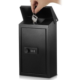Yaocom Locking Mail Boxes with Combination Lock Outdoor Wall Mount Mailbox Metal Secured Mail Drop with Cover Lockable Mailbox for Outside Hanging Postbox Collection Box, 10 x 5.5 x 3 Inches, Black