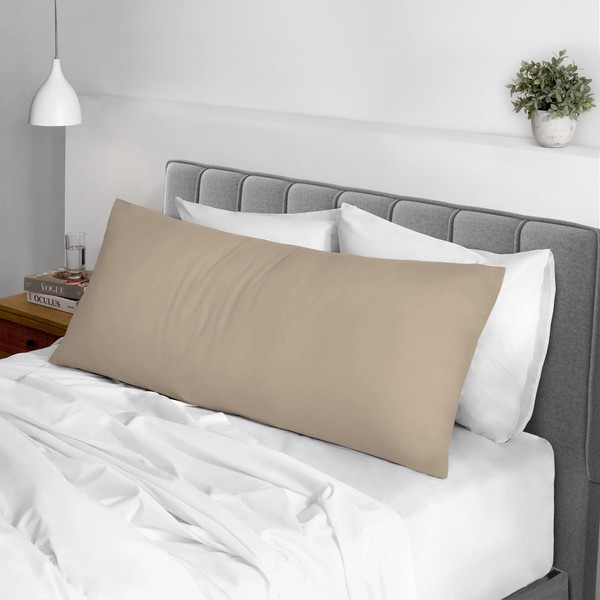 Pizuna Cotton Body Pillow Cover Simply Taupe, 400 Thread Count