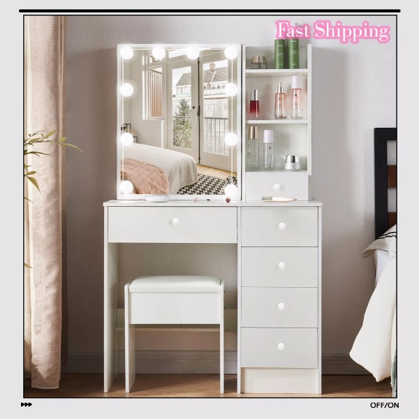 Yamissi US Vanity Set with LED Lighted Mirror Makeup Dressing
