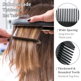 10 Pcs Black Thickened Rat Tail Combs Set Fine Tooth Parting Comb for Women Anti Static Root Teasing Volume Adding Daily Hair Grooming Evening Styling