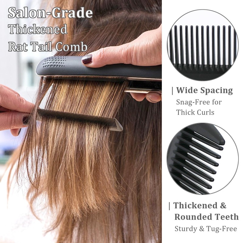 10 Pcs Black Thickened Rat Tail Combs Set Fine Tooth