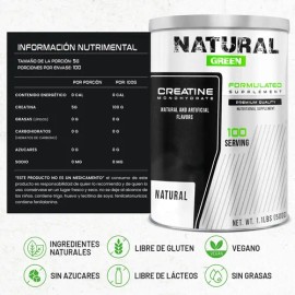 Creatina Monohidratada Natural Green 500g 100 Servicios                                                                                               