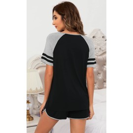 WiWi Womens Pajamas Set Soft Short Sleeve Pajama Sets Summer Shorts Viscose from Bamboo Sleepwear S-XXL, Black, Large