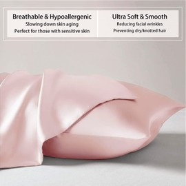 Texbee 100% Mulberry Silk Pillowcase for Hair and Skin with Hidden Zipper, Both Side 23 Momme Silk, Queen Size 1 Pack Gifts for Women Men (50x75CM, Pink)