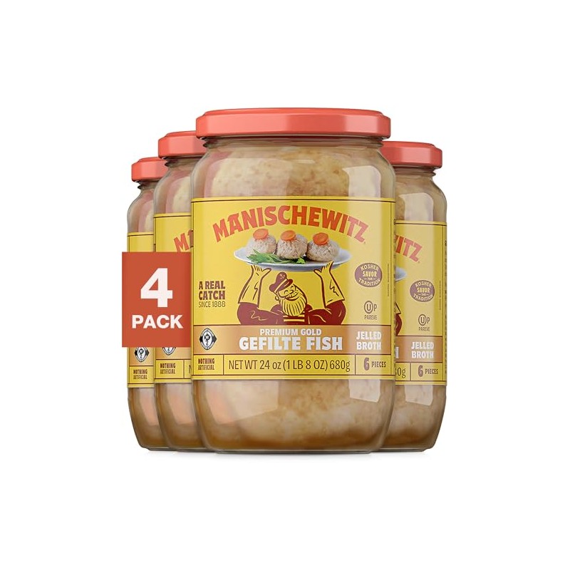 Manischewitz Premium Gold Gefilte Fish with Carrots, 24oz (4 Pack)