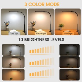 LED Desk Lamp with Clamp, Eye-Caring Clip on Lights for Home Office, 3 Modes ...