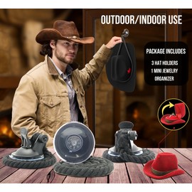 CEOCE Car Cowboy Hat Holder for Truck – Easy-to-Use, Cotton Rope, Strong Suction Car Hat Holder Cowboy, Western Style – Keeps Gear Safe from Damage. (3-Pack)