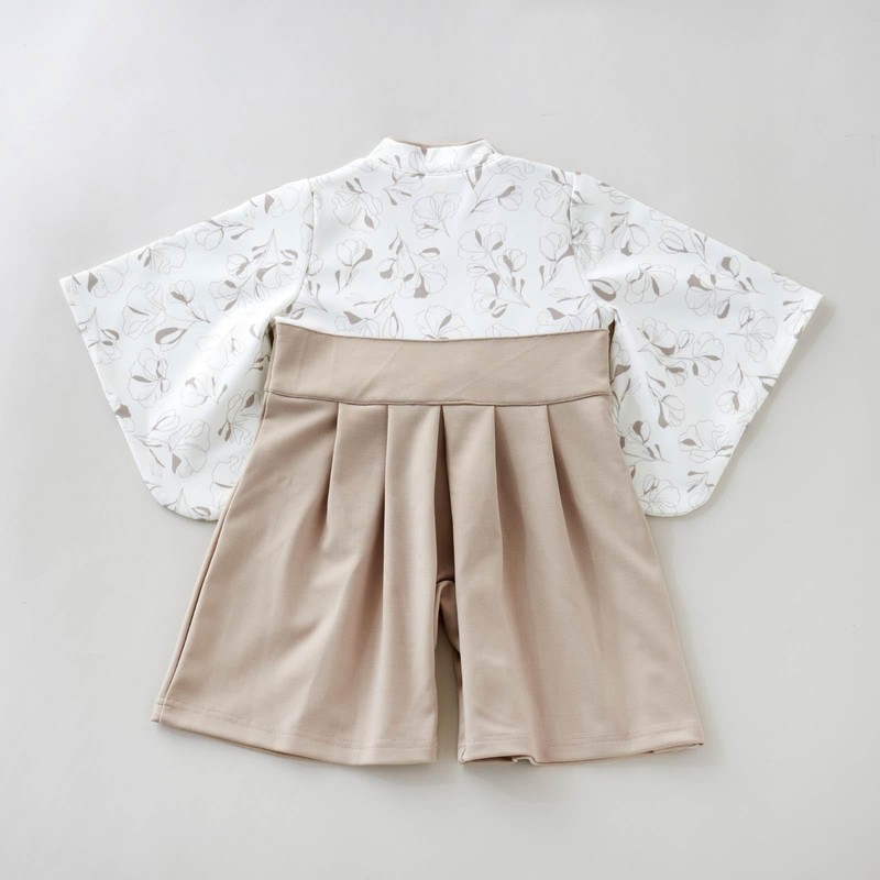 Emoka Hakama Romper Baby Kimono, Greige/Poppy