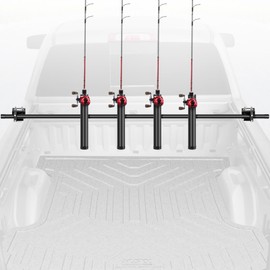 FEIMIRE Truck Bed Rod Holder with Tie-Down Anchor Mount, Adjustable & Expandable Fishing Pole Rack for Secure Transport, Protects Reels, Fits All Pickups with D-Rings (4 Rod Holder)