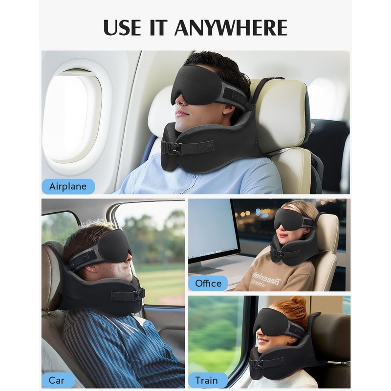 YFONG Travel Pillow for Long Flight Airplanes, Head Strap Combo