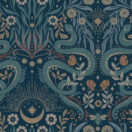 RoomMates Mystic Serpent Navy Peel and Stick Wallpaper, RMWS1257 (Pack of 1)