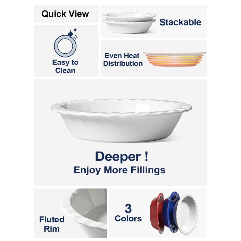 LE TAUCI Ceramic Pie Pans Plate for Baking, 9 inch