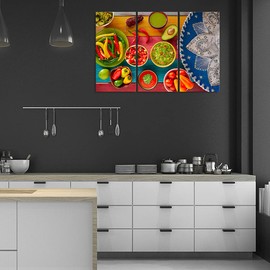 Canvbay 3 Pieces Canvas Print Wall Art Set Mexican Inspired Food Picture Colorful Food Vegetables Fruit Painting Modern Dining Room Kitchen Restaurant Home Wall Decoration Framed 16x32inchx3pcs