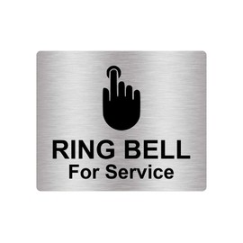 Ring Bell For Service Sign Adhesive Sticker Notice, SILVER / GOLD / BLACK engraved with Universal Icon Symbol and Text (Size 12cm x 10cm) (Silver)