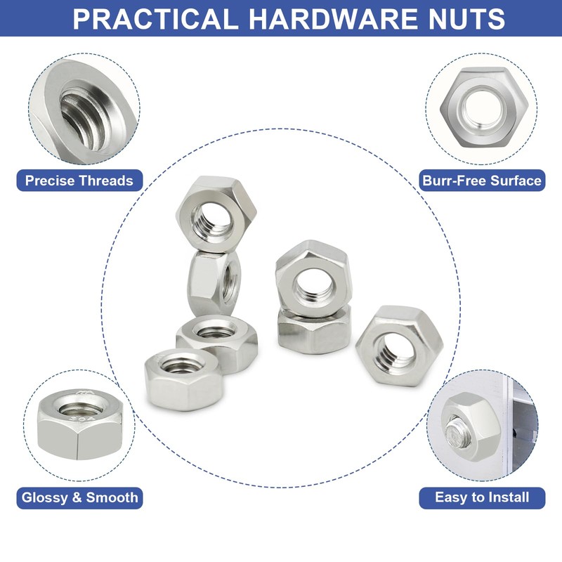 M5-0.8 Hex Nuts,100 Pcs 304 Stainless Steel Metric Nuts,Coarse Thread