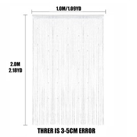 String Curtain Panel, Glitter Door Wall Window Doorways Panel Fly Screen Fringe Room Divider Blinds, Decorative Tassel Ribbon Strip Silver Screen for Living room, Bedroom, Party Event-Bead-White