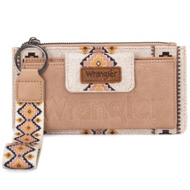 Wrangler Wallets for Women Western Women Purse Boho Aztec Clutch Wristlet Wallet with Double Layer Credit Card Holder Women's Wallet with zipper WG139-W013TN