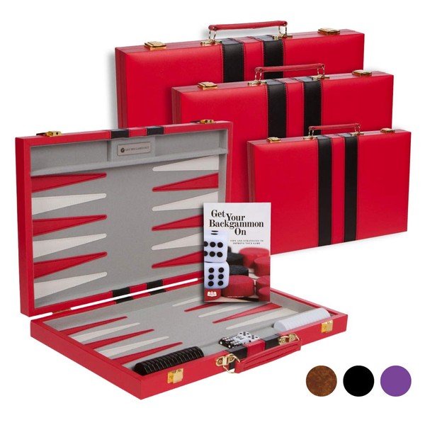Get The Games Out Top Backgammon Set - Small 11" Travel Size Classic Board Game Case - Best Strategy & Tip Guide (Red, Small)