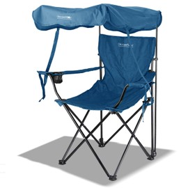 Living + Folding Camping Chair with Canopy Shade, Beach Chair, Steel Frame, Cup Holder, Portable and Lightweight, Comfortable Design, Sun Protection for Outdoor, Beach, Camping, Picnic