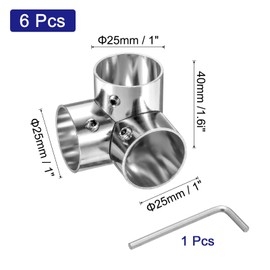 sourcing map 6Pcs Elbow Corner Cross Structural Pipe Connectors 3 Way End Rails Clamp with Wrench Stainless Steel Corner Pipe Fittings for DIY Shelf Garden Support 1" Fit Pipe Dia, Silvery