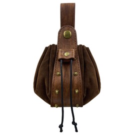 HiiFeuer Medieval Faux Leather Drawstring Bag Medieval Portable Coin Purse Studs Waist Bag Cube Bag for LARP Ren Faire, Brown B