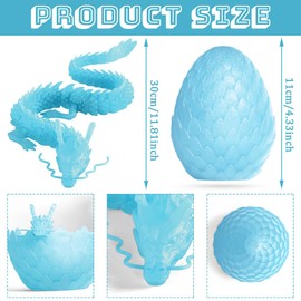 FANGHENG 3D Printed Dragon Egg Mysterious Dragon Toy Realistic Movable Dragon Flexible Joints Surprise Easter Dragon Eggs Desk Toy (Crystal Flash Blue)