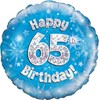 Oaktree UK Oaktree 18" Happy 65th Birthday Blue Holographic, Aluminium