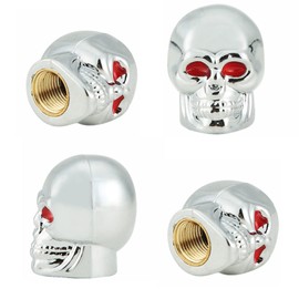Skull Style Valve Caps, Rustproof Copper Core, Universal Stem Covers for Cars, SUVs, Bikes and Bikes, Trucks, Motorcycles (Silver)
