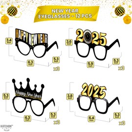 KatchOn, 2025 Glasses New Years Eve - Pack of 12 | New Years Eve Glasses for Happy New Years Decorations 2025 | Happy New Year Glasses for New Years Eve Party Supplies 2025 | NYE Party Favors 2025
