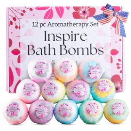 EvolutionUSA Inspire Bath Bombs for Women, 12 Gorgerous Flower Bath Bombs Topped with Dried Flowers, Luxurious Mother's Day Gift Set, Brithday Gift, Easter Gift or for Creating Lush Self Care Moment