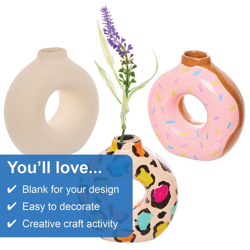 Baker Ross FX702 Ceramic Donut Vases - Pack of 3,