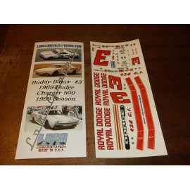 LoboGraphix Buddy Baker #3 1969 ROYAL DODGE, Dodge Charger 1/24th scale decals LoboGraphix