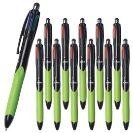 12 x BIC 4-Colour Retractable Ballpoint Pens with Ergonomic Grip & Stylus, 0.4mm Nib, Black, Blue, Red & Green Ink Colours (OEM Packed - Non-Retail Packaging)