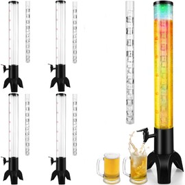 4pcs Beer Giraffe Dispenser, 100oz/3.2 qt Mimosa Tower Dispenser with Ice Tube and LED Light, 3L Tabletop Drink Tower Dispenser for Beer, Margarita, Liquor, Beverage