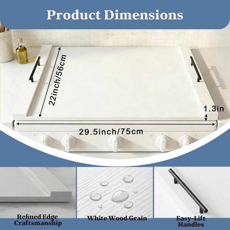 FayuuGem White Stove Top Cover | 30"x22" Modern Noodle Board