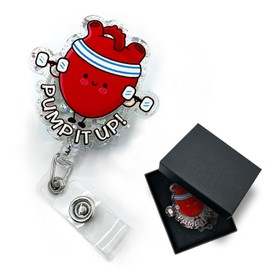 Pump It Up Funny Cardiology Badge Reel with Alligator Clip, Gifts for Cardiac Rehab Unit Nurse Cardiology Physician Catheterization Laboratory ICU MD RN