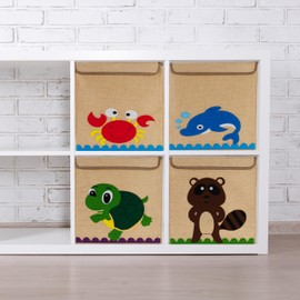 Relaxdays Storage Box, Turtle, Fabric Box for Children, Foldable, HBD: 33 x 33 x 33 cm, Toy Box, Beige/Green