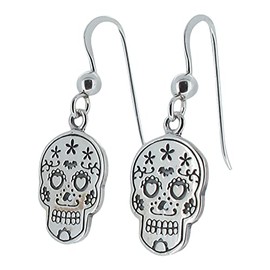 Touch Jewellery 925 Sterling Silver Sugar Skull Drop Earrings