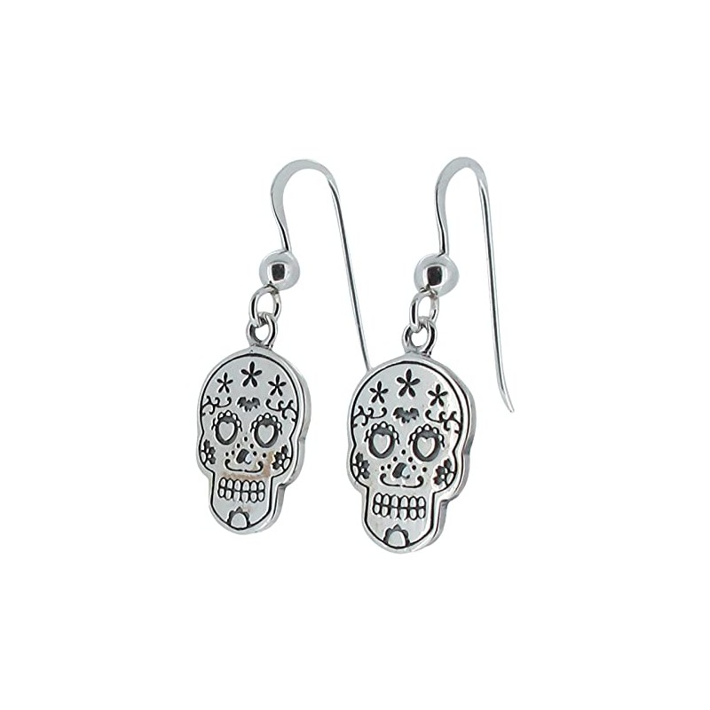 Touch Jewellery 925 Sterling Silver Sugar Skull Drop Earrings