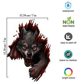 Wolf Breakthrough Wall Decal – 7in x 7in – Fierce 3D Animal Sticker for Car Window & Glass – Waterproof Vinyl Removable Decor