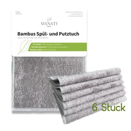 MANATI Interior Bamboo Dish Cloth and Cleaning Cloth (Set of 6) │ Microfibre Cloth Made of 100% Bamboo, Absorbent, Washable & Biodegradable │ Washing Up Sponge Cleaning Cloths Microfibre Cloths (Grey)