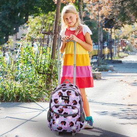 Tilami Rolling Backpack for Kids 18 Inch Double Handle Wheeled Bookbag for Boys & Girls for School & Travel,Brown unicorn